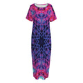Purple And Blue Light Mandala Print Short Sleeve Long Nightdress
