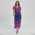 Purple And Blue Light Mandala Print Short Sleeve Maxi Dress