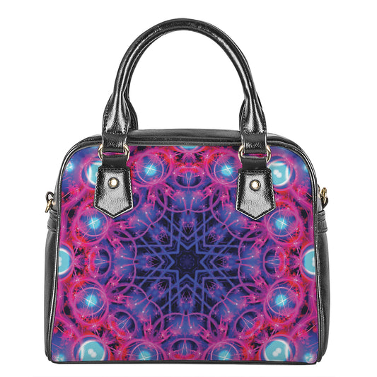 Purple And Blue Light Mandala Print Shoulder Handbag