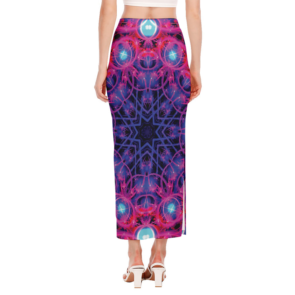 Purple And Blue Light Mandala Print Side Slit Maxi Skirt