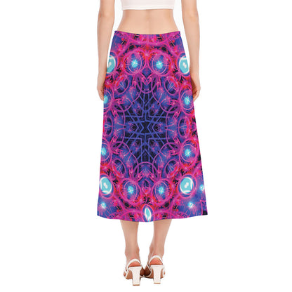 Purple And Blue Light Mandala Print Side Slit Midi Skirt