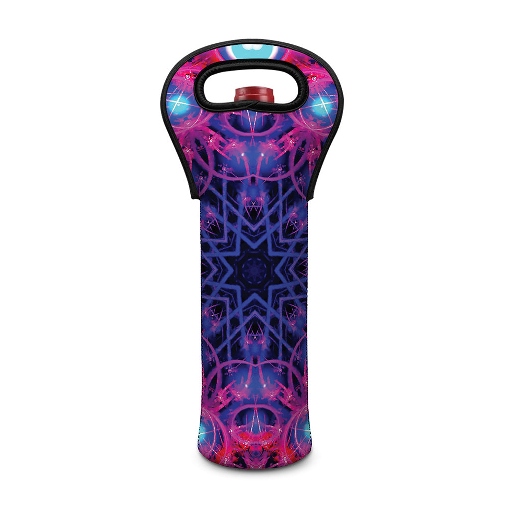 Purple And Blue Light Mandala Print Single Neoprene Wine Tote