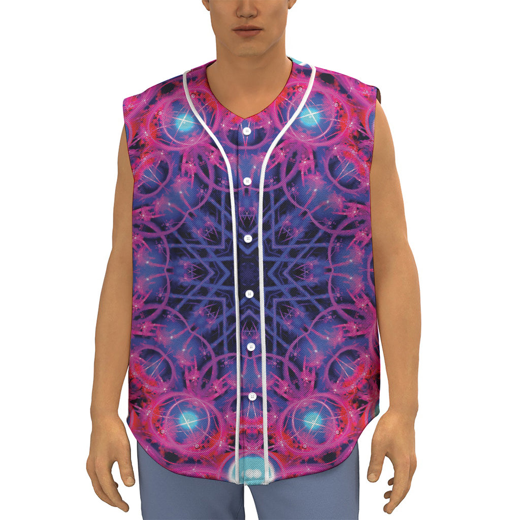 Purple And Blue Light Mandala Print Sleeveless Baseball Jersey