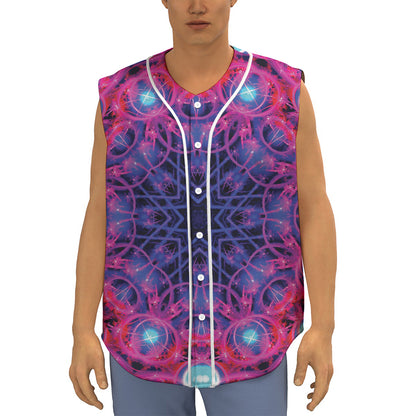 Purple And Blue Light Mandala Print Sleeveless Baseball Jersey