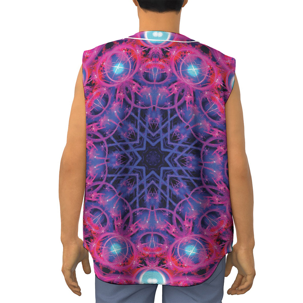 Purple And Blue Light Mandala Print Sleeveless Baseball Jersey