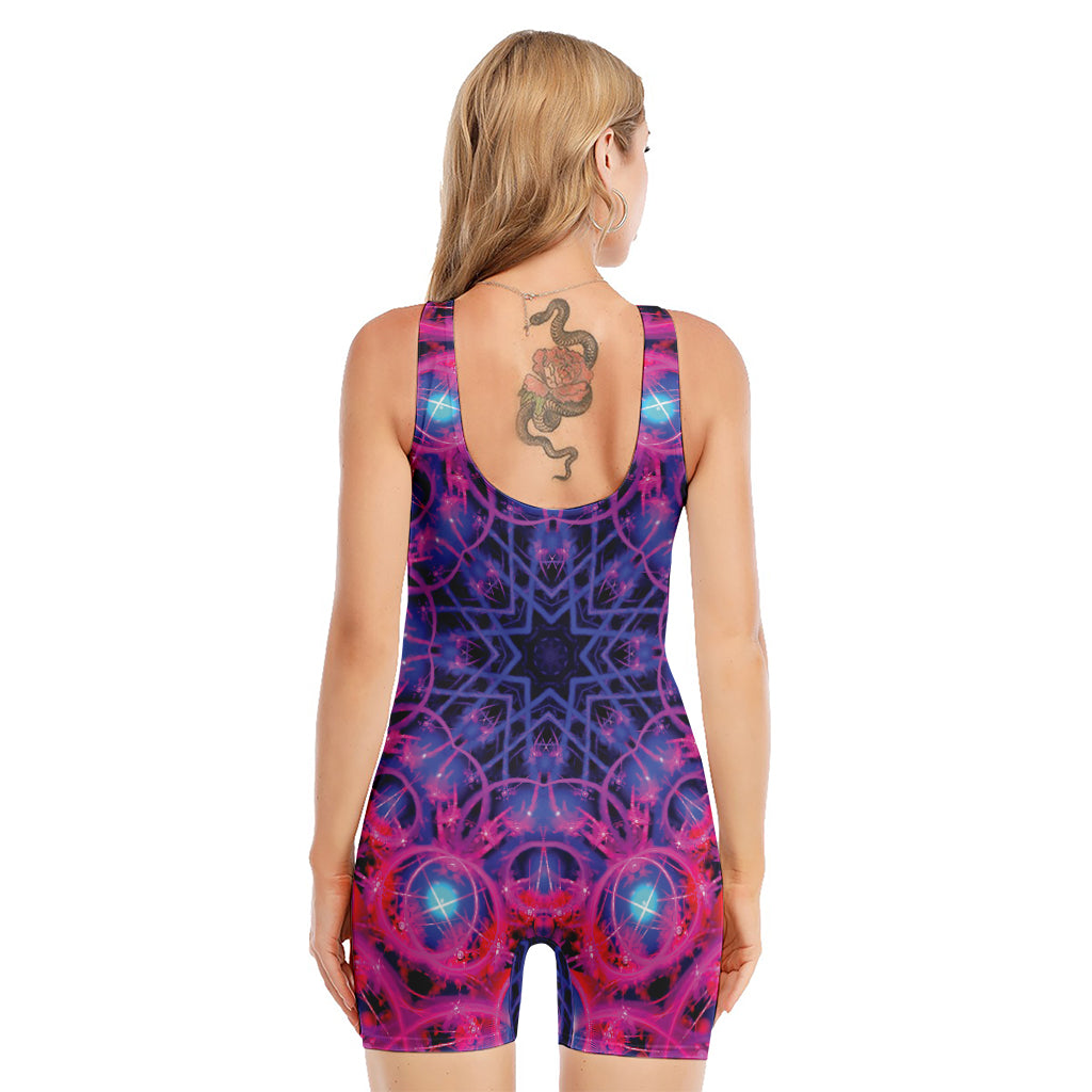 Purple And Blue Light Mandala Print Sleeveless One Piece Swimsuit