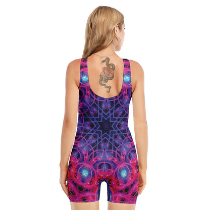 Purple And Blue Light Mandala Print Sleeveless One Piece Swimsuit