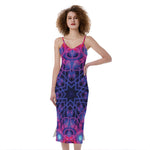 Purple And Blue Light Mandala Print Slim Fit Midi Cami Dress