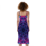 Purple And Blue Light Mandala Print Slim Fit Midi Cami Dress
