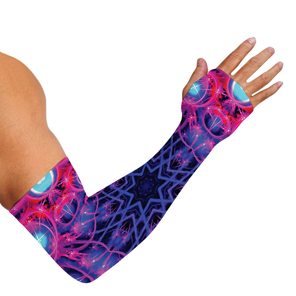 Purple And Blue Light Mandala Print Sun Protection Arm Sleeves
