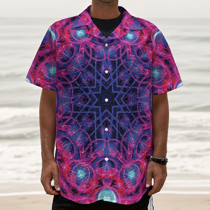 Purple And Blue Light Mandala Print Textured Short Sleeve Shirt
