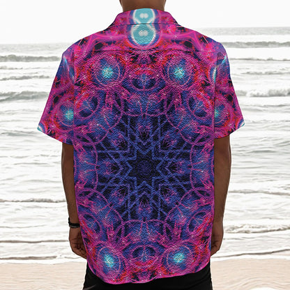 Purple And Blue Light Mandala Print Textured Short Sleeve Shirt