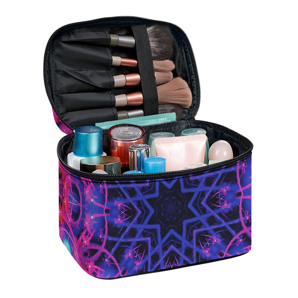 Purple And Blue Light Mandala Print Travel Makeup Bag