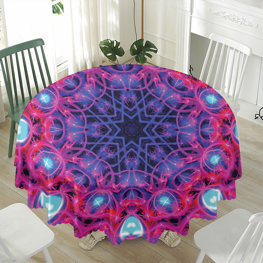 Purple And Blue Light Mandala Print Waterproof Round Tablecloth