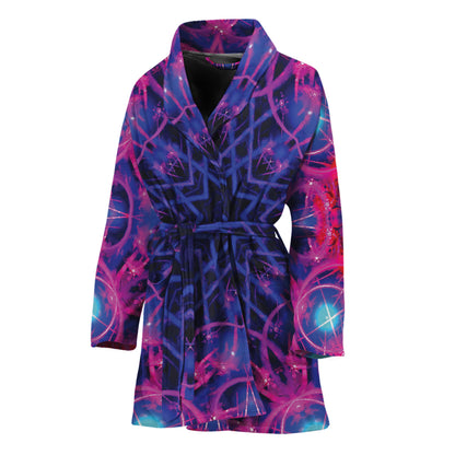 Purple And Blue Light Mandala Print Women's Bathrobe