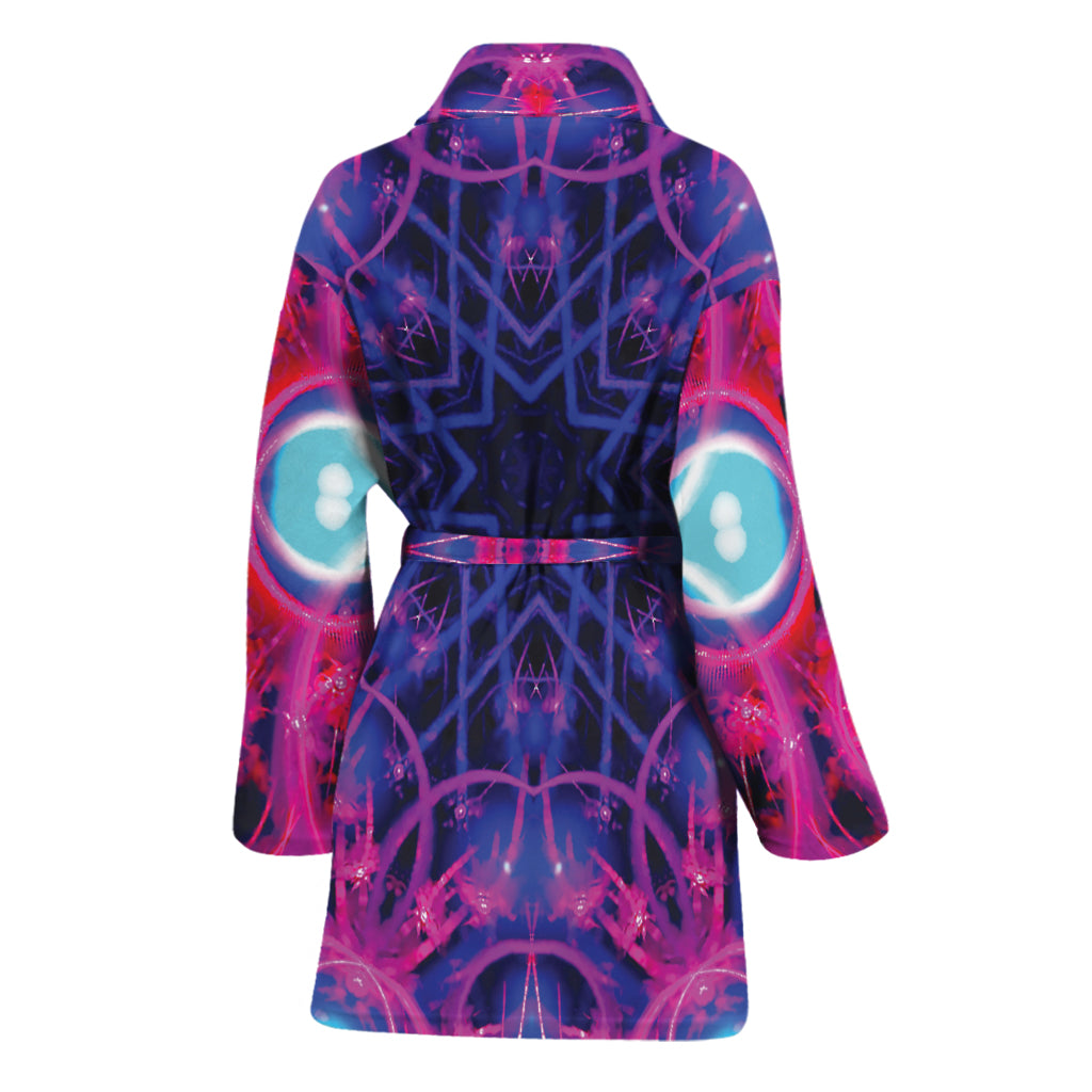 Purple And Blue Light Mandala Print Women's Bathrobe