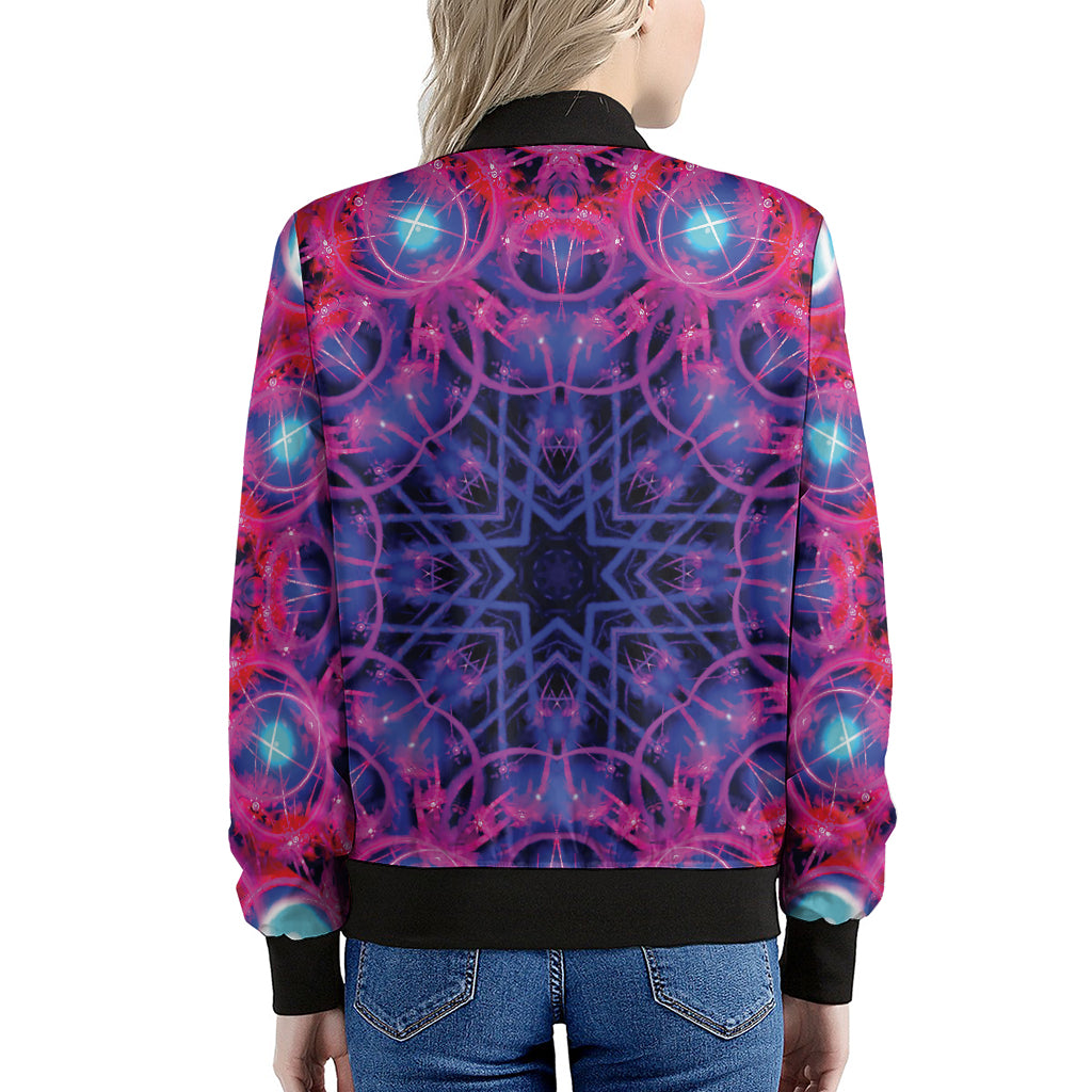 Purple And Blue Light Mandala Print Women's Bomber Jacket