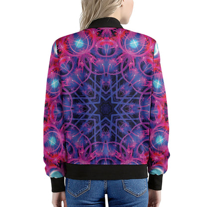 Purple And Blue Light Mandala Print Women's Bomber Jacket