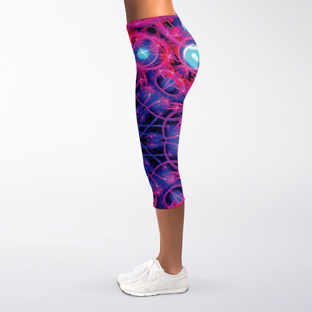 Purple And Blue Light Mandala Print Women's Capri Leggings
