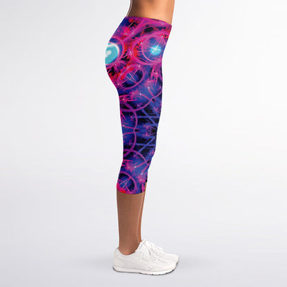 Purple And Blue Light Mandala Print Women's Capri Leggings