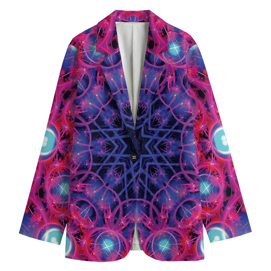 Purple And Blue Light Mandala Print Women's Cotton Blazer