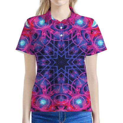 Purple And Blue Light Mandala Print Women's Polo Shirt