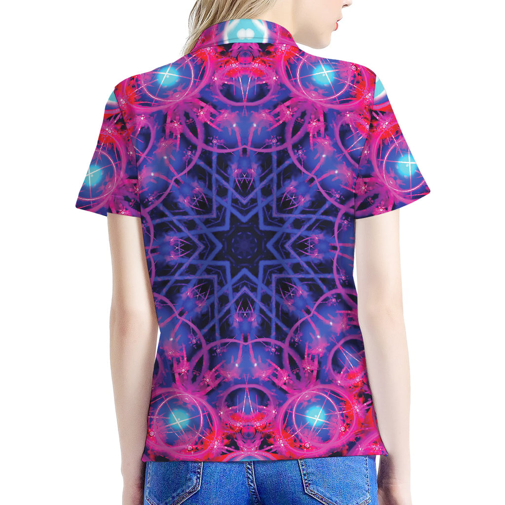 Purple And Blue Light Mandala Print Women's Polo Shirt