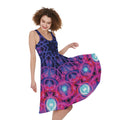 Purple And Blue Light Mandala Print Sleeveless Knee Length Dress