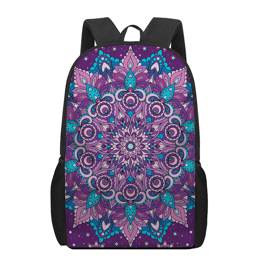 Purple And Blue Mandala Print 17 Inch Backpack