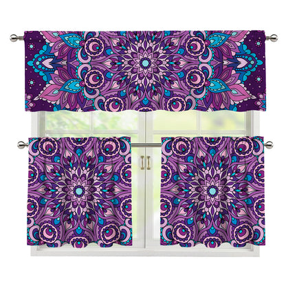 Purple And Blue Mandala Print 3 Piece Kitchen Curtains