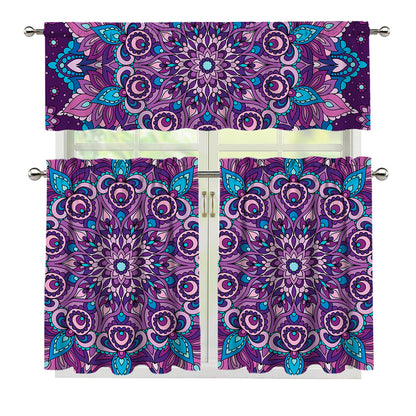 Purple And Blue Mandala Print 3 Piece Kitchen Curtains
