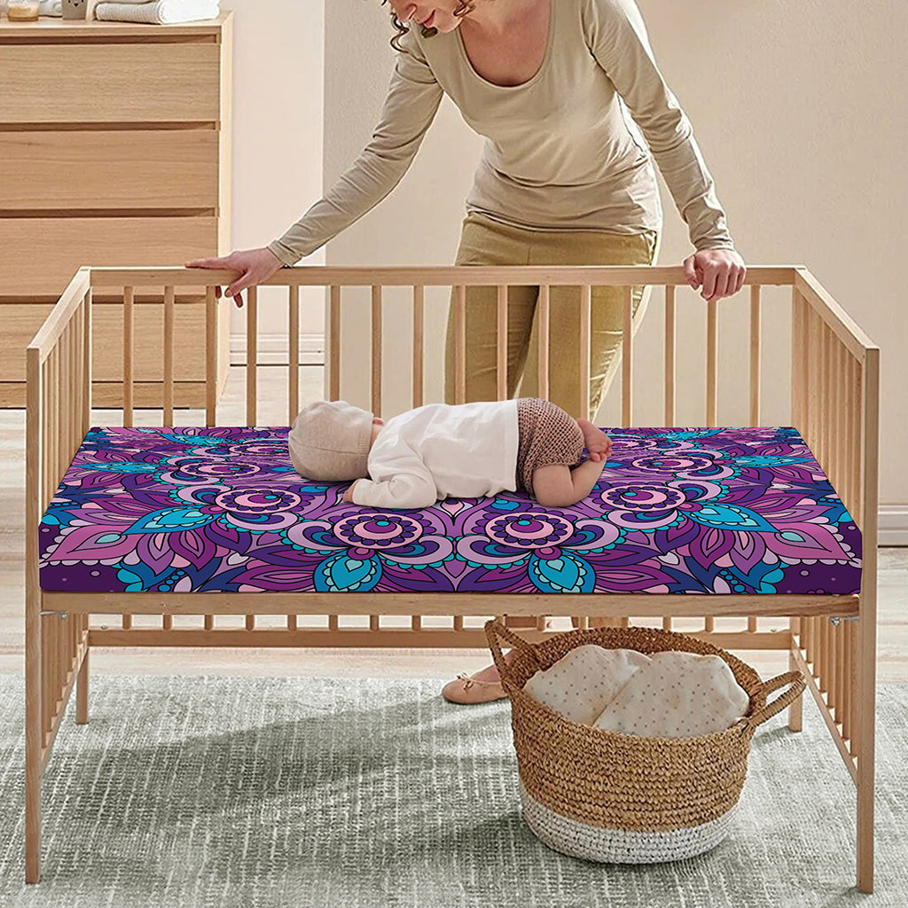 Purple And Blue Mandala Print Baby Crib Sheet