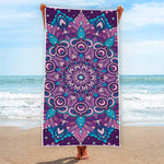 Purple And Blue Mandala Print Beach Towel