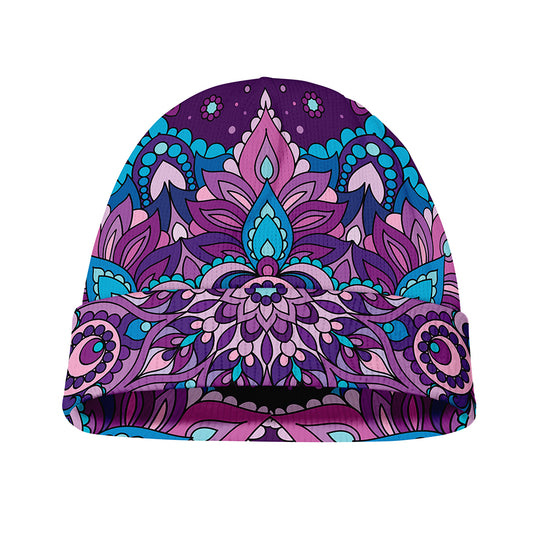 Purple And Blue Mandala Print Beanie