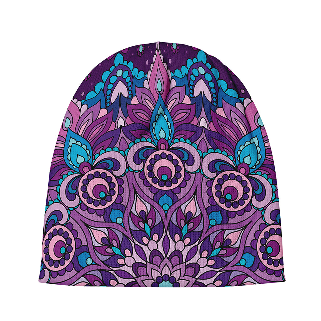 Purple And Blue Mandala Print Beanie