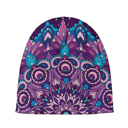 Purple And Blue Mandala Print Beanie