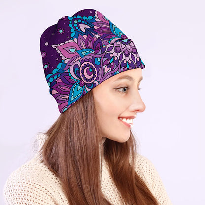 Purple And Blue Mandala Print Beanie