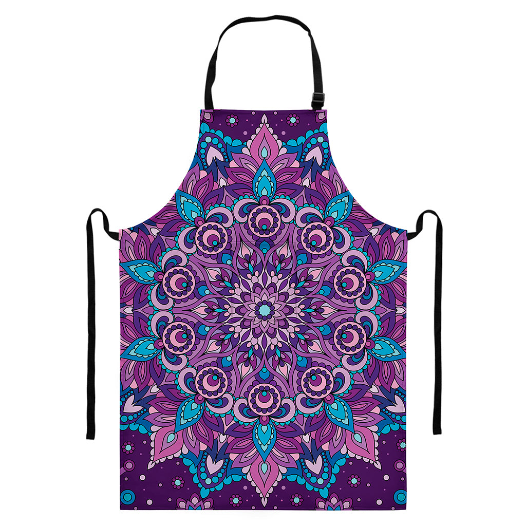 Purple And Blue Mandala Print Bib Apron With Pocket