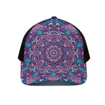Purple And Blue Mandala Print Black Mesh Trucker Cap