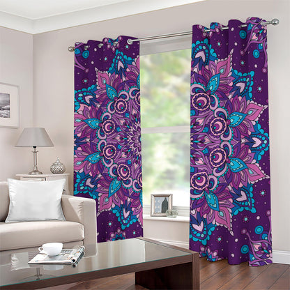 Purple And Blue Mandala Print Blackout Grommet Curtains