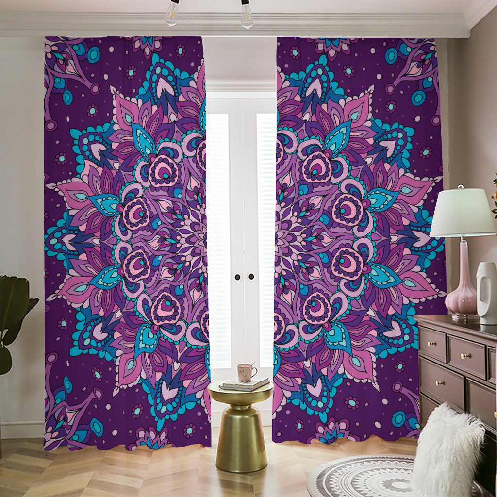 Purple And Blue Mandala Print Blackout Pencil Pleat Curtains