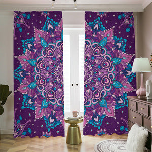 Purple And Blue Mandala Print Blackout Pencil Pleat Curtains