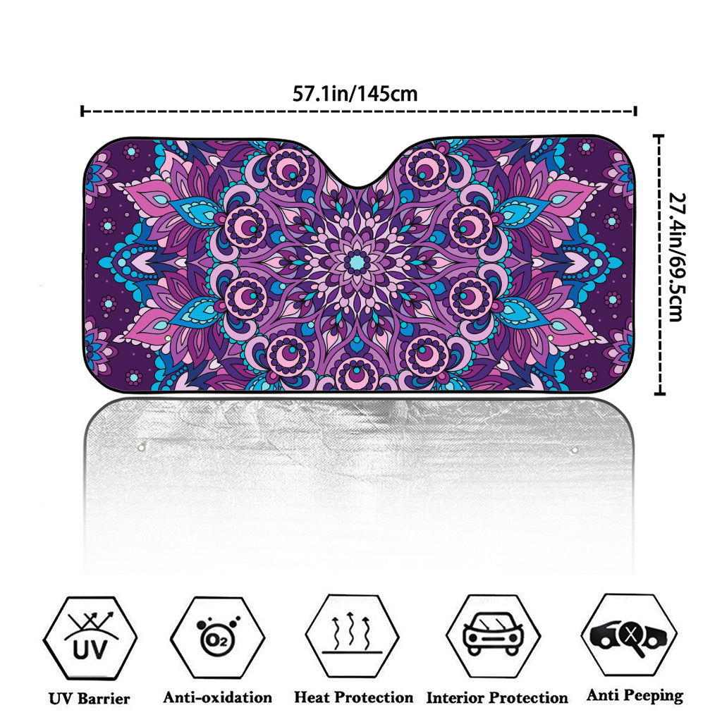 Purple And Blue Mandala Print Car Windshield Sun Shade