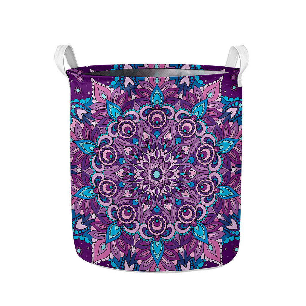 Purple And Blue Mandala Print Collapsible Laundry Basket
