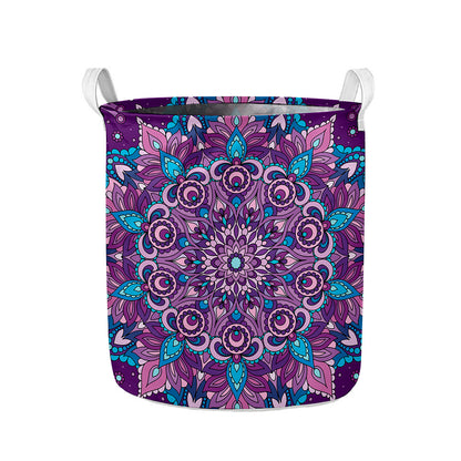 Purple And Blue Mandala Print Collapsible Laundry Basket