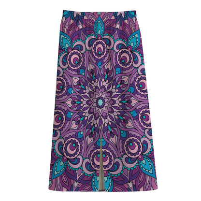 Purple And Blue Mandala Print Cotton Front Slit Maxi Skirt