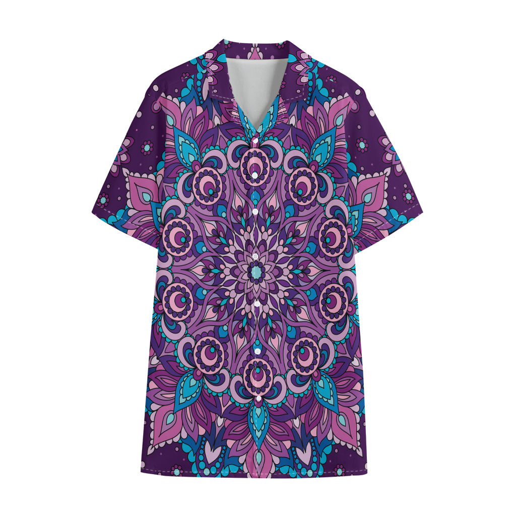 Purple And Blue Mandala Print Cotton Hawaiian Shirt