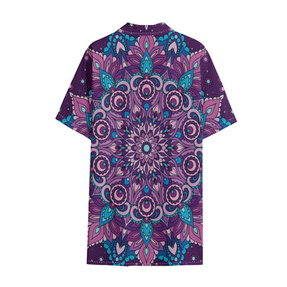 Purple And Blue Mandala Print Cotton Hawaiian Shirt