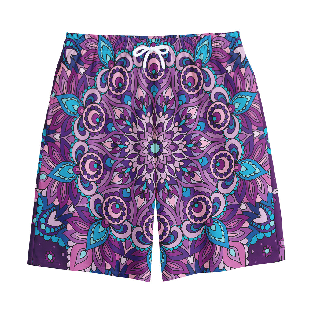 Purple And Blue Mandala Print Cotton Shorts