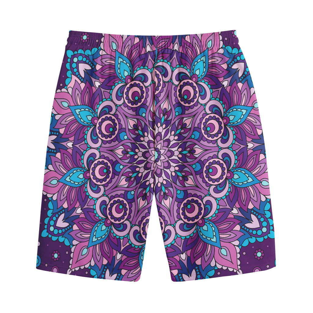 Purple And Blue Mandala Print Cotton Shorts